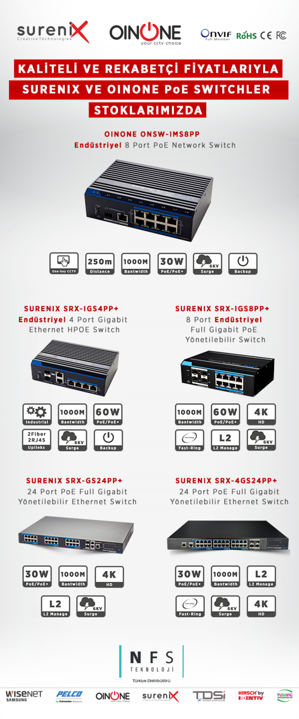KALİTELİ VE REKABETÇİ FİYATLARIYLA SURENIX VE OINONE PoE SWITCHLER STOKLARIMIZDA